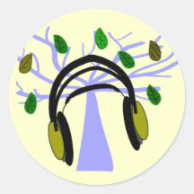 Headphone & Tree of Life Design Round Sticker