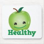 Healthy with green kawaii apple with a cute face mouse pads