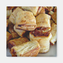 Heaps of sausage rolls refrigerator magnets