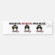 Hear No Evil Penguins Bumpersticker Bumper Stickers