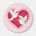 Heart and Doves - Pink Refrigerator Magnets