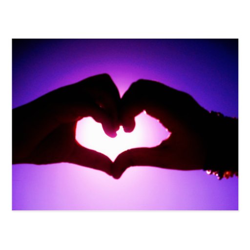 heart hands purple post cards