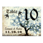 Heart Leaf Blue Tree Birds Table Number Card Postcards