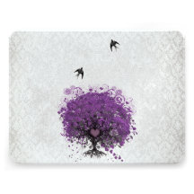 Heart Leaf Eggplant Tree Vintage Birds RSVP Custom Invitations