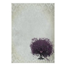 Heart Leaf Eggplant Tree Vintage Damask Wedding Custom Invitation