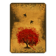 Heart Leaf Red Tree Vintage Birds Wedding Invites
