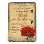 Heart Leaf Red Tree Vintage Birds Wedding Invites