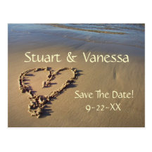Heart Sand Beach Save The Date Custom Postcard
