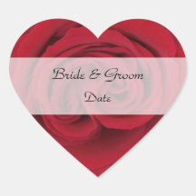 Heart Save the Date Stickers --  Red Rose