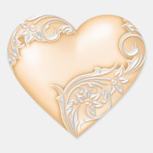 Heart Scroll Peach w White Sticker