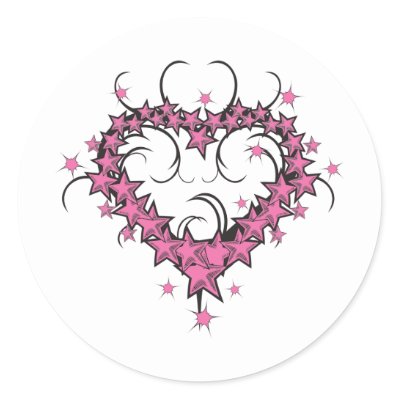 heart shape stars tattoo design round stickers by doonidesigns
