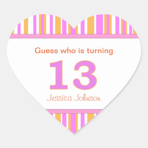 Heart Shaped Personalised 13th Birthday Stickers | Zazzle