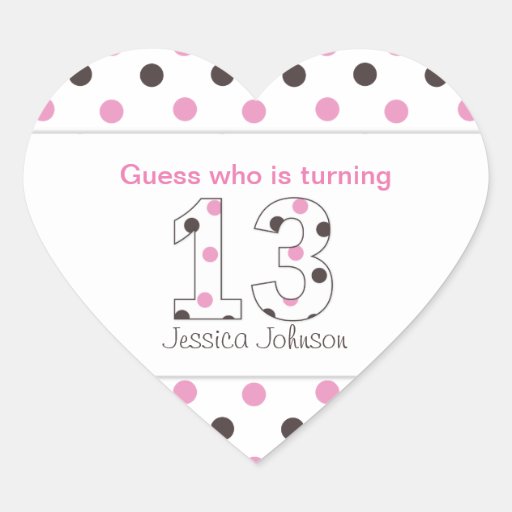 Heart Shaped Personalised 13th Birthday Stickers | Zazzle