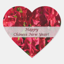 Heart Sticker Chinese New Year Red Bougainvillea