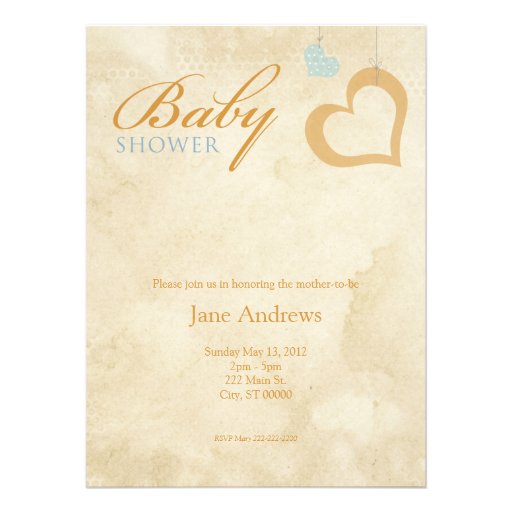 Heart Strings Baby Shower - Orange & Blue Custom Invitations