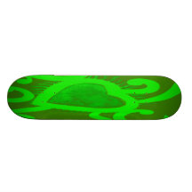 Heart & Swirls Pattern in Lime Green and Dark Gree Skateboard Decks