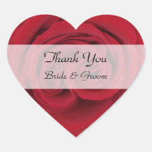 Heart Wedding Thank You Stickers --  Red Rose