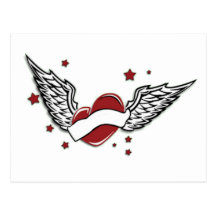 Heart With Wings and Stars Post Cards