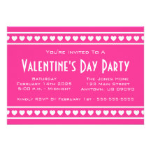 Hearts Border Valetine's Day (Hot Pink / White) Personalised Announcements