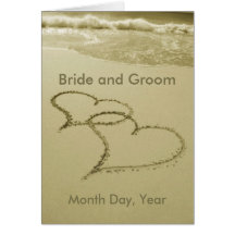 Hearts In The Sand Wedding Announcement Cards