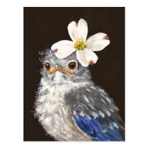 Helen baby bluebird with dogwood postcard