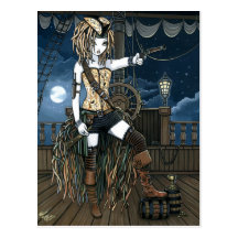 "Helena" Sky Pirate Ship Moon Fae Postcard