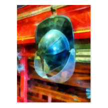 Helmet Hanging on Fire Truck Post Card