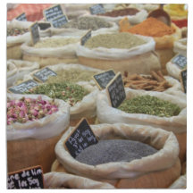 Herbes and spices in jute bags napkins