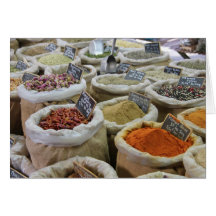 Herbs and spices at a french market greeting card