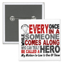 HERO COMES ALONG 1 Mother-In-Law LUNG CANCER Pinback Buttons