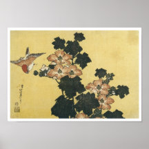 Hibiscus and Sparrow, Hokusai, 1833-34 Print
