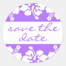 Hibiscus Flower Save The Date Label (Purple) Round Stickers
