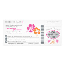 Hibiscus Flowers Boarding Pass Wedding Invitation