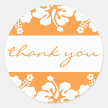 Hibiscus Flowers Thank You Label (Orange) Stickers