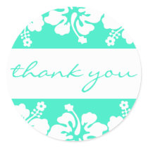 Hibiscus Flowers Thank You Label (Sea Green)