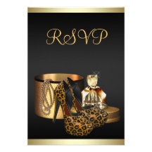 High Heel Shoes Leopard Gold RSVP Personalized Invite