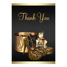 High Heel Shoes Leopard Gold Thank You Card Personalised Invitation