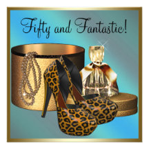 High Heel Shoes Leopard Gold Womans 50th Birthday Personalized Invite