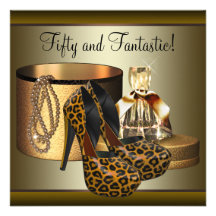 High Heel Shoes Leopard Gold Womans 50th Birthday Personalized Invite