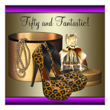 High Heel Shoes Leopard Gold Womans 50th Birthday Announcement