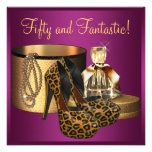 High Heel Shoes Pink Leopard Womans 50th Birthday Custom Invitations