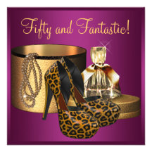 High Heel Shoes Pink Leopard Womans 50th Birthday Custom Invitations