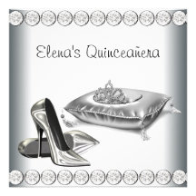 High Heel Shoes Princess Tiara White Quinceanera Personalized Invite