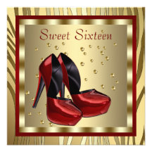 High Heel Shoes Red Zebra Sweet Sixteen Birthday Personalized Invitation