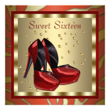 High Heel Shoes Red Zebra Sweet Sixteen Birthday Personalized Announcements