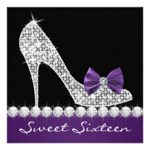 High Heels Purple Sweet Sixteen Birthday Party Personalized Invitations