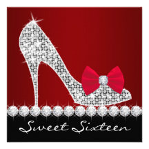 High Heels Red Black Sweet Sixteen Birthday Party Custom Announcements