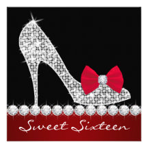 High Heels Red Black Sweet Sixteen Birthday Party Personalised Announcements