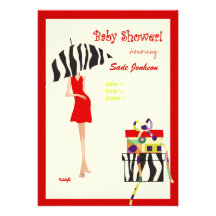 Hip Mama Baby Shower/ red dress / zebra stripes Personalized Announcement