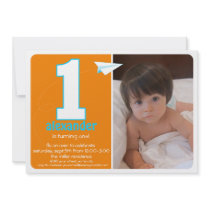 Hip Paper Aeroplane One Year Photo Invite invitations